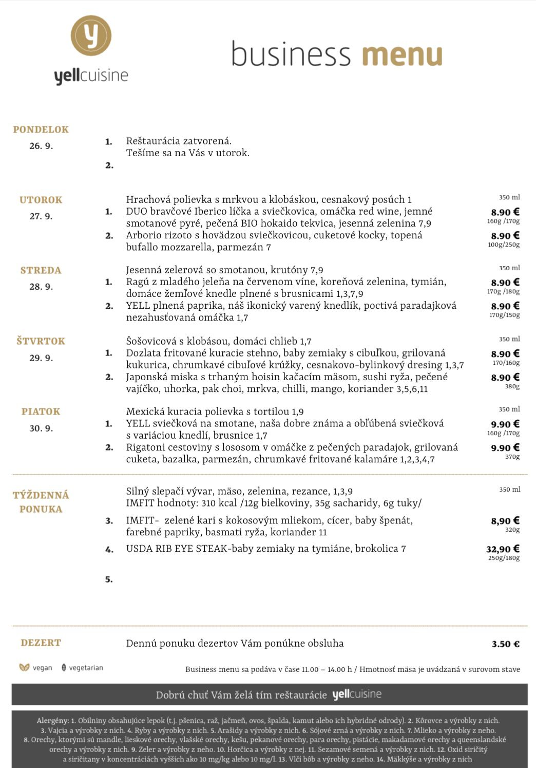 business menu ružomberok